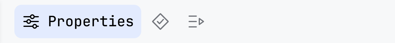 The tab row of a decision: Properties, open and named, then two icon tabs, the Problems tab and the Try tab