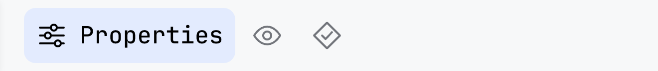 The tab row of a form: Properties, open and named, then two icon tabs, Preview and Problems